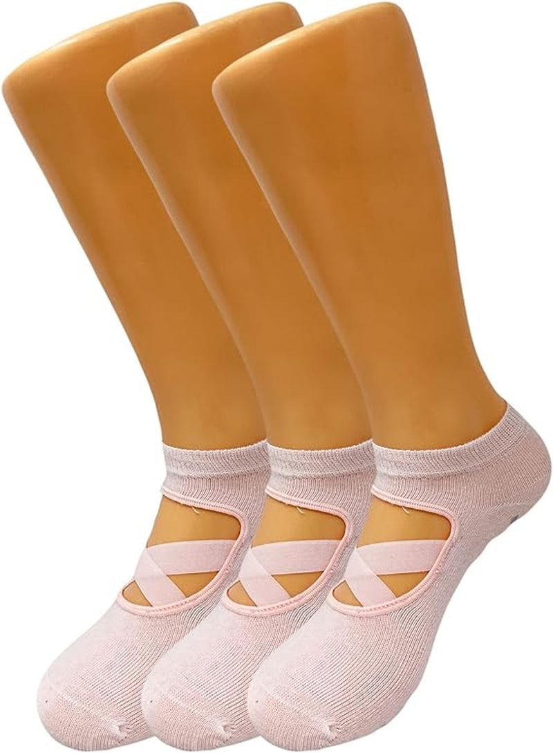 Women’S Non-Slip Grip Yoga Socks with Straps – 3 Pairs for Pilates, Barre & Studio Workouts – Size 5-7