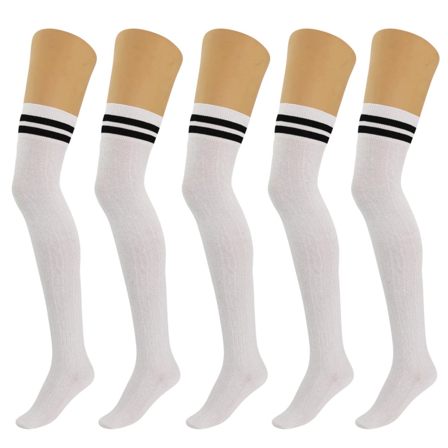 5 Pairs Over-The-Knee Thigh-High Cotton Socks for Women – Warm Boot Leg Warmers, Soft & Stretchy Knit Stockings
