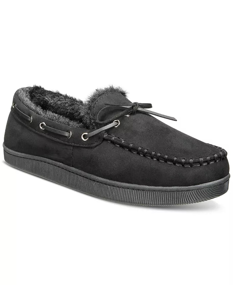Men'S Faux-Suede Moccasin Slippers with Faux-Fur Lining, Created for Macy'S