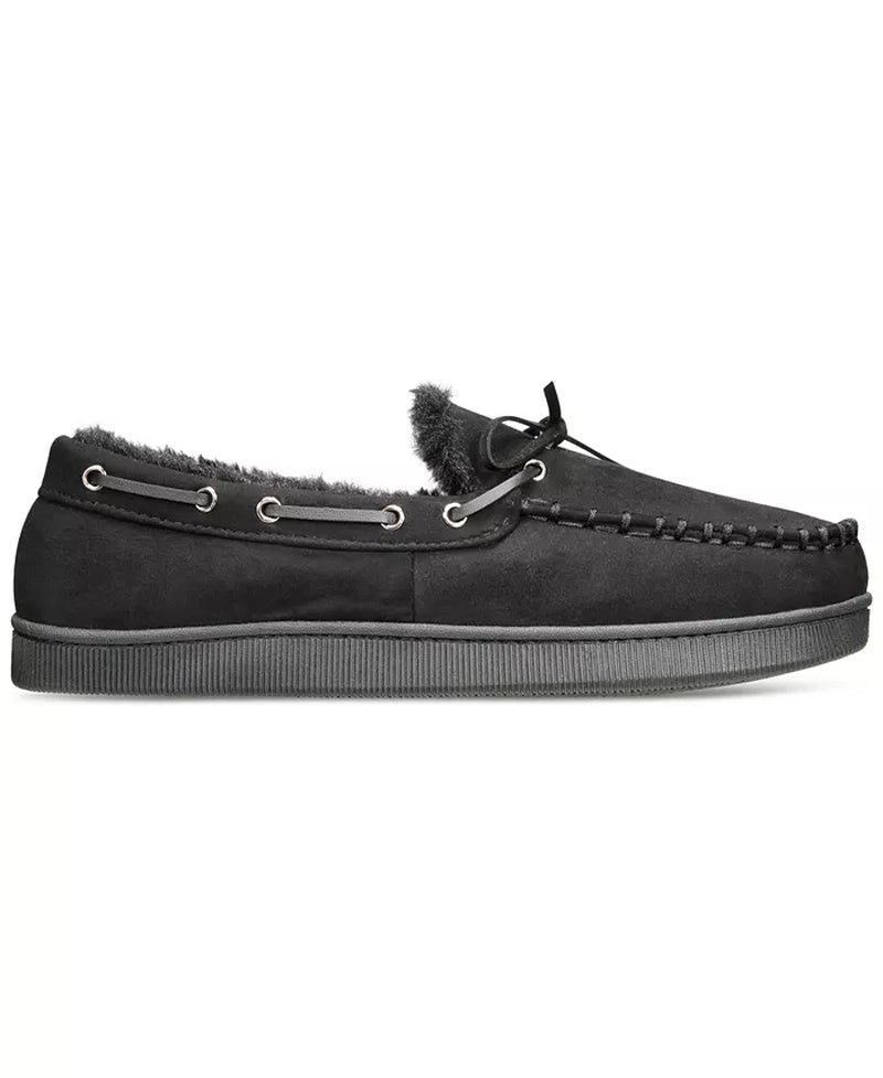 Men'S Faux-Suede Moccasin Slippers with Faux-Fur Lining, Created for Macy'S