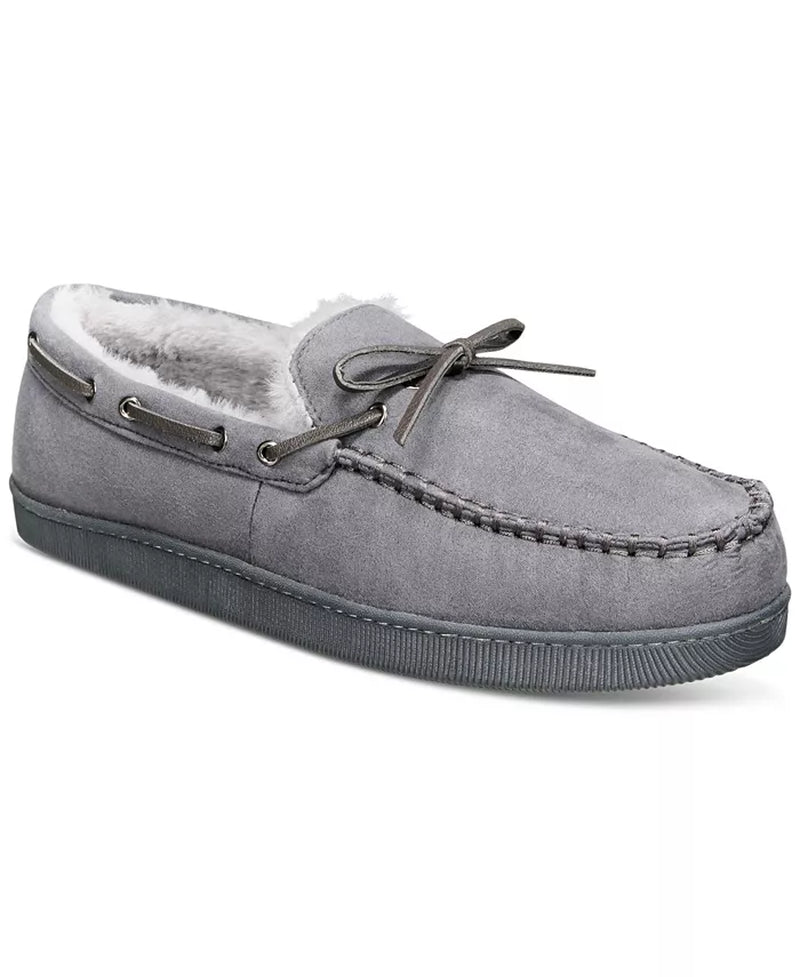 Men'S Faux-Suede Moccasin Slippers with Faux-Fur Lining, Created for Macy'S