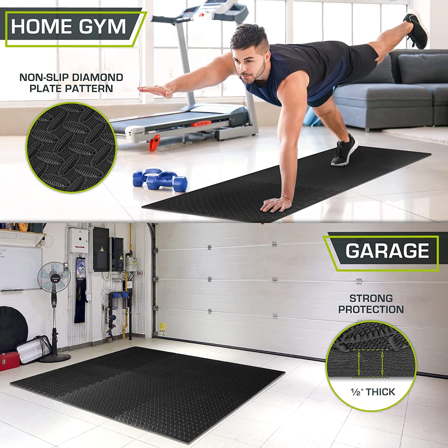 Puzzle Exercise Mat ½ In, EVA Interlocking Foam Floor Tiles for Home Gym, Mat for Home Workout Equipment, Floor Padding for Kids, 24 in X 24 in X ½ In, 48 Sq Ft - 12 Tiles