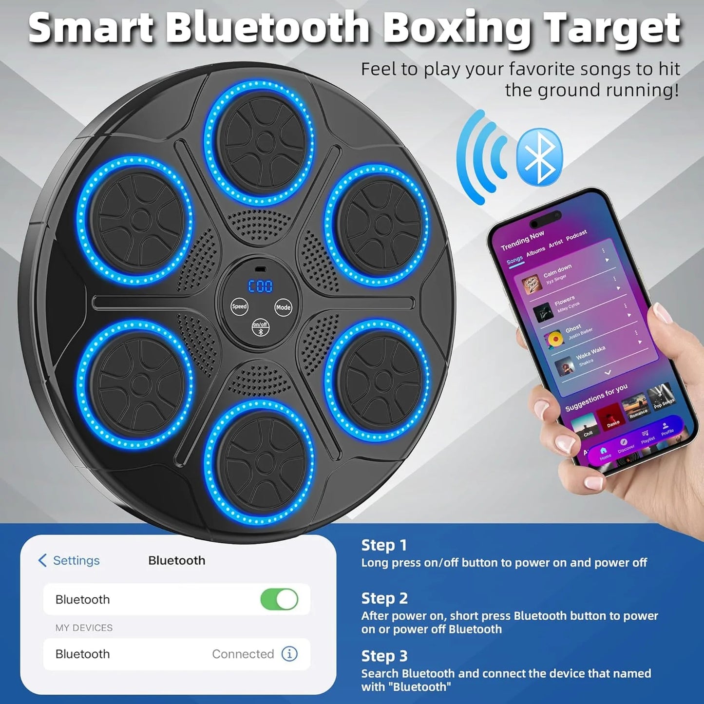 Upgraded Adults Smart Music Boxing Machine, Electronic Boxing Machine with Boxing Gloves, Boxing Music Fitness Machine with Smart Display, Smart Boxing Machine Wall-Mounted Music for Home and Gym