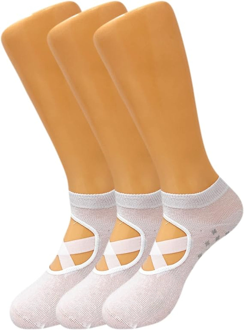 Women’S Non-Slip Grip Yoga Socks with Straps – 3 Pairs for Pilates, Barre & Studio Workouts – Size 5-7