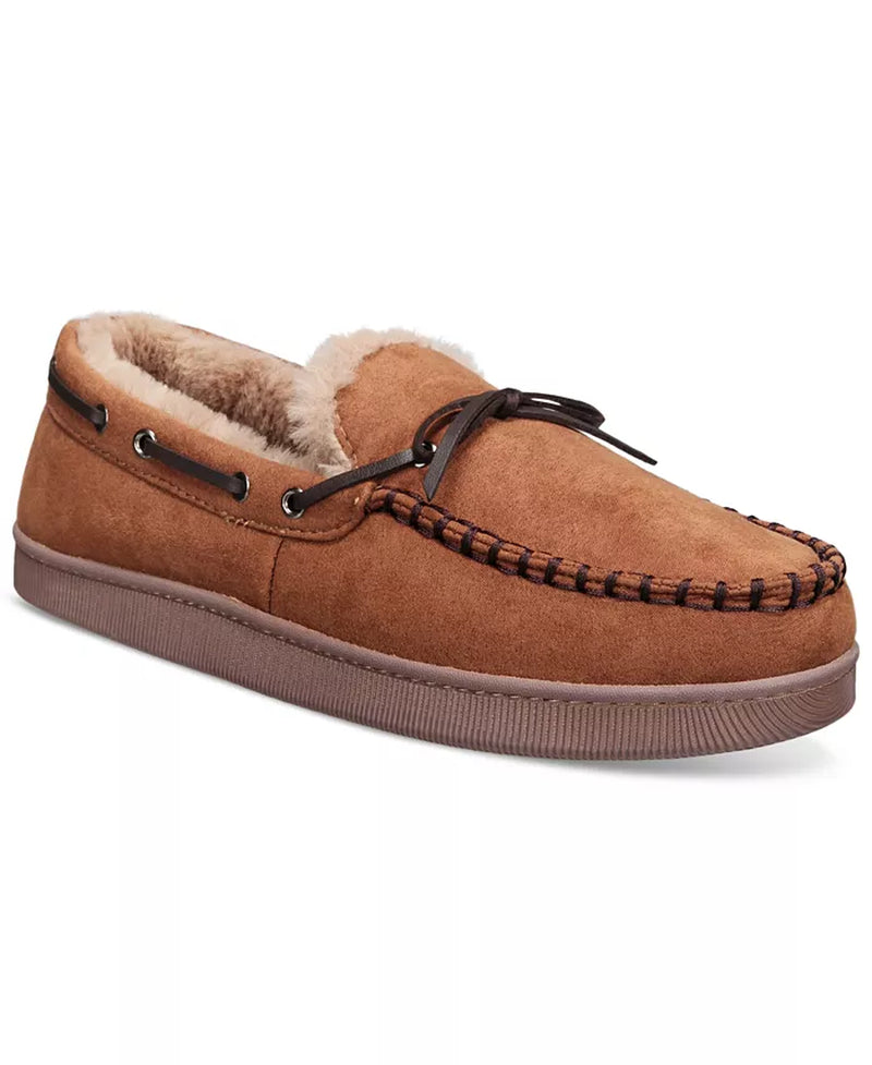 Men'S Faux-Suede Moccasin Slippers with Faux-Fur Lining, Created for Macy'S