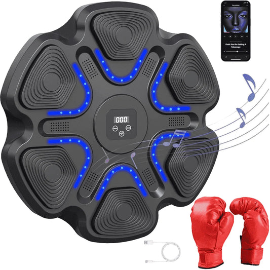 Smart Electronic Music Boxing Machine, Wall Mounted Boxing Training Punching Equipment, Smart Boxing Target Machine with Boxing Gloves for Home, Indoor and Gym Use, Black