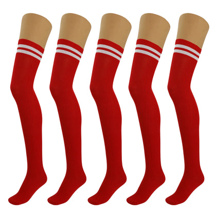 5 Pairs Over-The-Knee Thigh-High Cotton Socks for Women – Warm Boot Leg Warmers, Soft & Stretchy Knit Stockings