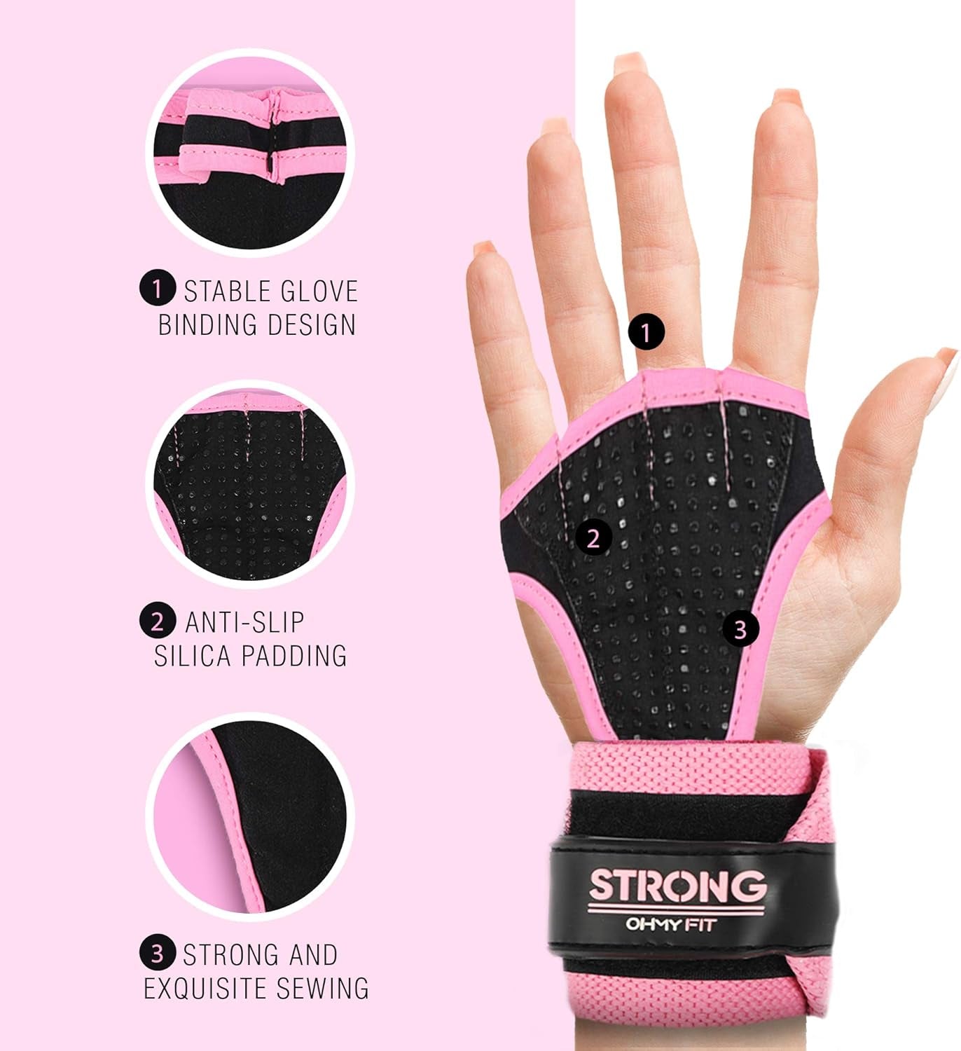 Strong Women'S Wrist Wrap Gloves - Wrist Support Grips for Workout, Weight Training, Pilates, Yoga & More