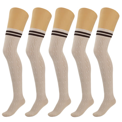 5 Pairs Over-The-Knee Thigh-High Cotton Socks for Women – Warm Boot Leg Warmers, Soft & Stretchy Knit Stockings