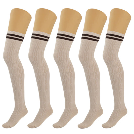 5 Pairs Over-The-Knee Thigh-High Cotton Socks for Women – Warm Boot Leg Warmers, Soft & Stretchy Knit Stockings