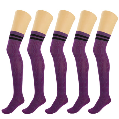 5 Pairs Over-The-Knee Thigh-High Cotton Socks for Women – Warm Boot Leg Warmers, Soft & Stretchy Knit Stockings
