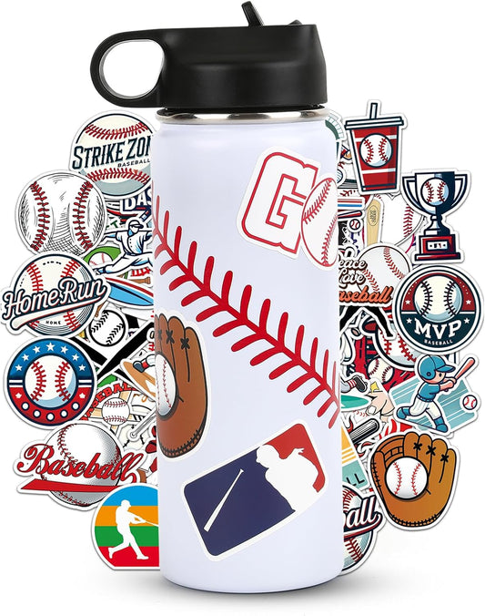 Baseball Gifts for Boys 8-12,Baseball Water Bottles and 100PCS Stickers Stuff Accessories for 6-8 12-14 Kid Player Lovers(18Oz)